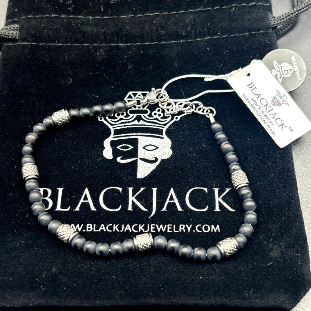 Blackjack BJS37BON Mens Genuine Onyx Stainless Steel Beaded Bracelet NIBWT - Picture 17 of 17